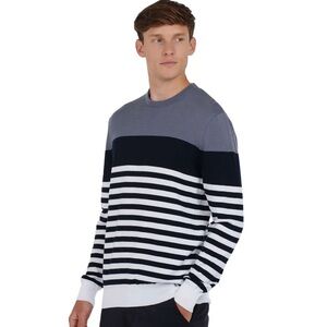 Barbour Brimlad Colorblock Stripe Crew Neck Sweater White/Black/Grey Men’s Small